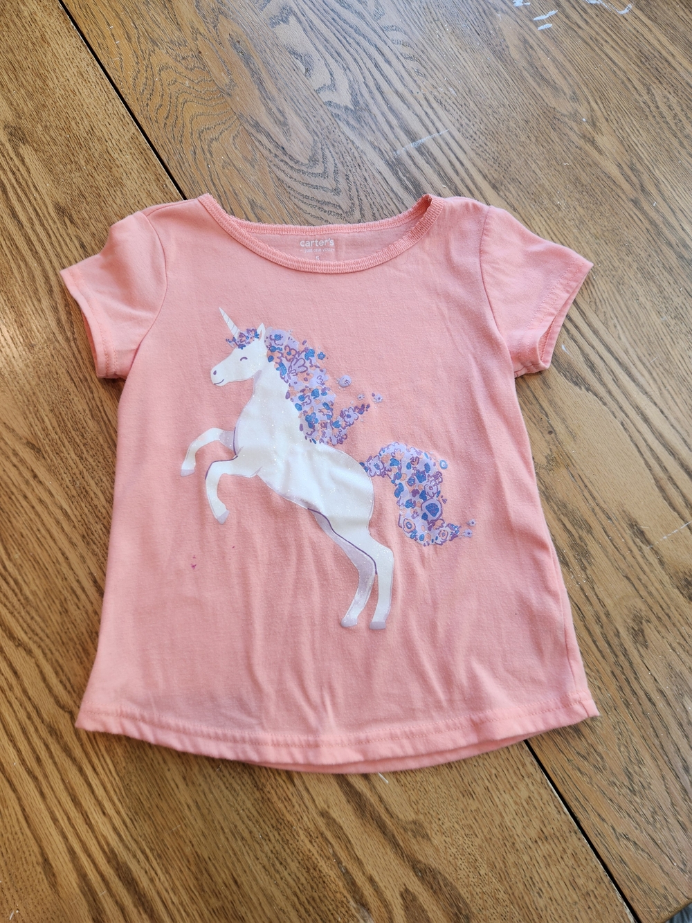 Carter's Peach Pink Unicorn Tee with Floral Mane